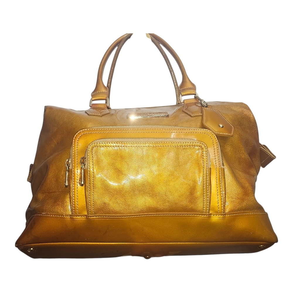 EUC LONGCHAMP Travel Weekender Golden Yellow Patent Leather Bag